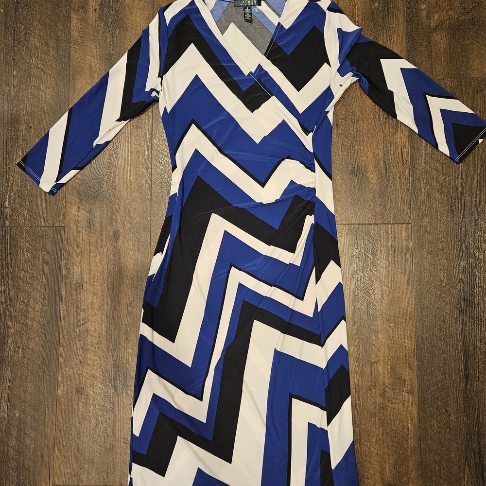 Ralph Lauren Black, Blue, and White Chevron Dress